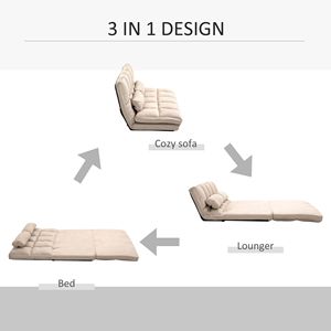 Divano Letto Beige Regolabile Pieghevole con Telaio in Metallo e Cuscini per Spazi Ristretti - Product Image 4