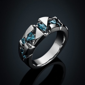 18K Solid Gold Blue Topaz Geometric <b>Statement</b> <b>Ring</b> Luxury Designer Fine Jewelry Custom Modern Gold <b>Ring</b> - Product Image 1