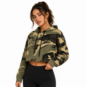 Sudadera Corta con Capucha de Camuflaje Personalizada para Mujer, Estilo Urbano, Manga Larga, Informal, Deportiva - Product Image 1