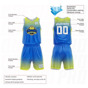Uniforme de Baloncesto Unisex de Malla Personalizado Azul y Amarillo, Conjunto Deportivo de Verano Transpirable con Pantalones Cortos y Logotipo Frontal - Product Image 3
