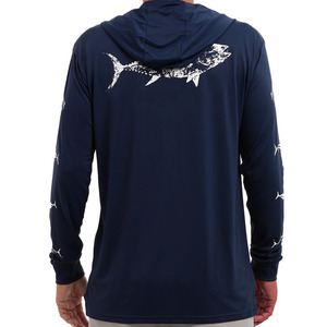 Sudadera con Capucha de Pesca para Hombre, Manga Larga, Color Azul Marino, Protección Solar UPF 50 Anti-UV, Camisa de Poliéster con Estampado de Peces - Product Image 3