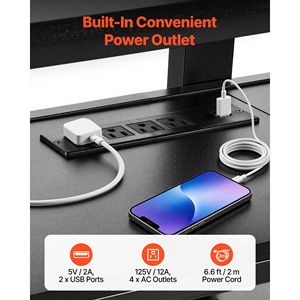 Support TV d'angle de 45,3 pouces avec prise de courant intégrée, hauteur réglable, pivotant, compatible avec les téléviseurs de 32 à 75 pouces, panneau LED, style bois - Product Image 6