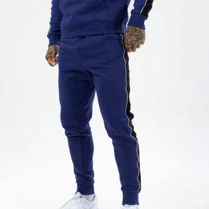 Ensemble de survêtement pour homme de qualité supérieure, bleu, à capuche, couleur unie, avec bande latérale, vêtements de sport décontractés, sweat-shirt et pantalon long, 100% coton - Product Image 4