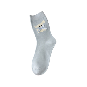 Calcetines de media pantorrilla de algodón peinado con diseño de cachorro de dibujos animados, flocados, coloridos, para mujer, venta al por mayor - Product Image 4