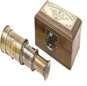 Telescopio de vidrio espía de latón de mano para niños, decoración náutica, regalo pirata en caja de madera para telescopio y binoculares para niños - Product Image 6
