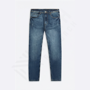 Jeans coupe droite personnalisés pour hommes 2026, denim délavé bleu moyen, pantalon en denim, prix de gros, coupe classique, 5 poches, pour hommes - Product Image 1