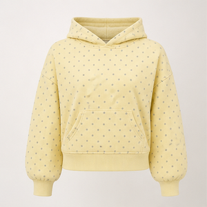 Sudadera con Capucha Personalizada para Mujer, Color Amarillo Mantequilla, Corte Holgado, Estilo Informal, con Estampado de Puntos, de Algodón Ligero - Product Image 1