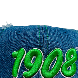 หมวกแก๊ปยีนส์ปักอักษรสีเขียวทรงเบสบอล รุ่น AKA 1908 ขนาดกลาง สไตล์วินเทจ ปรับขนาดได้ ผ้าเดนิมฟอกสี ลุคสบายๆ แฟชั่นทันสมัย - Product Image 2