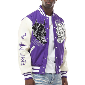 Veste de sport violette pour homme avec motif démon brodé, style streetwear, coupe classique, col rabattu - Product Image 5
