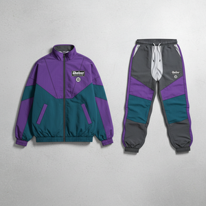 Ensemble coupe-vent unisexe personnalisé avec logo, style streetwear, survêtement rétro oversize 2 pièces, veste et pantalon légers doublés en mesh - Product Image 1