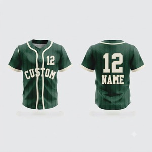 Maillot de baseball personnalisé à rayures vertes, manches courtes, unisexe, adulte, maille respirante, boutons sur le devant, impression de 12 noms - Product Image 1
