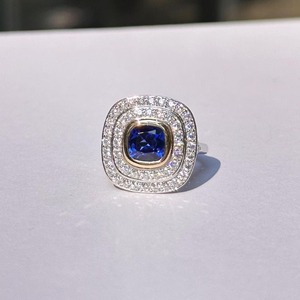 Vintage Synthetic Lab Grown Royal Blue Halo Engagement Ring 14K White Gold GRA Certified Minimalist Handmade <b>Gift</b> Women - Product Image 3