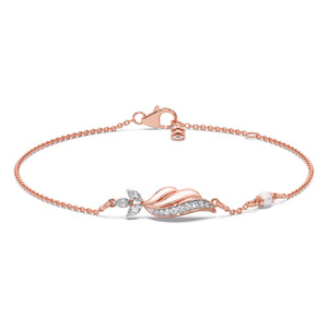 Bracelet en diamant White Stone Leaf Wave avec chaîne en or rose et design central à courbes fluides - Product Image 1