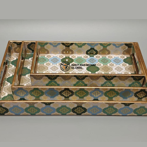 White Abstract Enamel Serving Tray Set of 3 MDF Decorative Trays Modern White Abstract <b>Pattern</b> Tray - Product Image 5