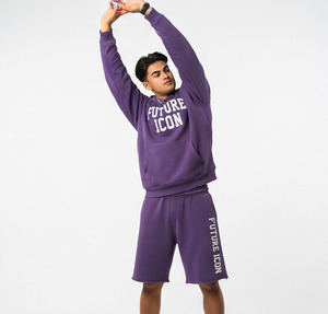 Ensemble de survêtement décontracté pour homme en coton 100% avec short ample et sweat à capuche à manches longues, imprimé logo oversize - Product Image 6