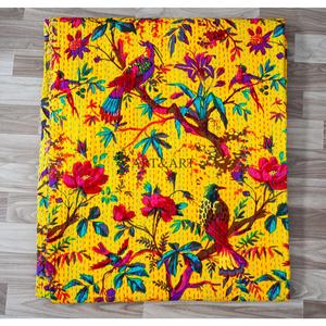Couvre-lit Kantha indien fait main, 100% coton, imprimé à la main, motif floral, poids du tissu 220g, origine Rajasthan - Product Image 5