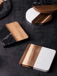Handmade Wood <b>Marble</b> <b>Coaster</b> Set Factory Direct Price Natural <b>Marble</b> and Acacia Wood <b>Coasters</b> Wholesale - Product Image 6