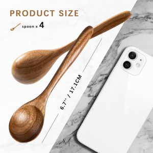 Set di 4 Cucchiai in Legno da 6,7 Pollici, Ideali per Servire Tè, Caffè, Zuppa, Miele - Piccoli Cucchiai in Legno di Acacia - Product Image 2