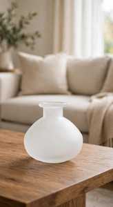 Vase à fleurs en verre givré écologique, pot décoratif rond blanc, centre de table pour Diwali, décoration de salon et de maison - Product Image 2