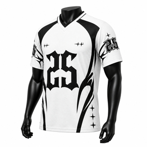 Maillot de football blanc et noir pour homme, manches courtes, col en V, impression sublimée, polyester respirant, numéros d'équipe, vêtements de football - Product Image 3