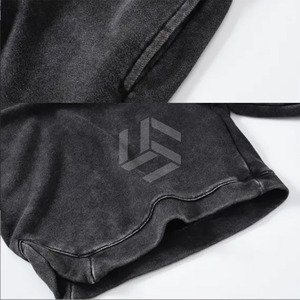Pantalones Cortos Negros con Lavado Ácido para Hombre, Algodón 260 280 300 GSM, con Cordón Ajustable, Estilo Vintage, con Diseño Personalizado OEM - Product Image 6