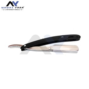 Rasoir de barbier à lame unique en acier inoxydable, noir et argent, à bord droit, tranchant, pour la coupe de la barbe, avec logo personnalisé - Product Image 2