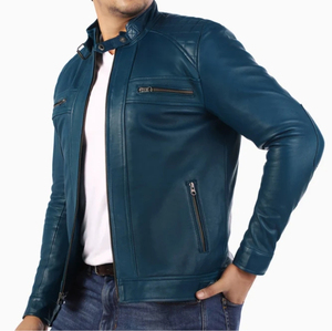 Veste en cuir véritable pour homme SOLID INTERNATIONAL, col rabattu, fermeture éclair, coupe classique, vêtement d'hiver, couleur unie, style motard - Product Image 4
