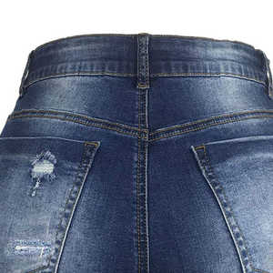 Shorts para mujer, shorts de mezclilla satinados rasgados de cintura alta, 100% algodón, transpirables, antiarrugas, lavado vintage, desgastados, OEM - Product Image 6