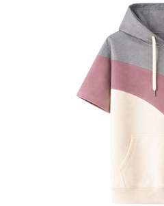 เสื้อฮู้ดดี้แขนสั้นสีเทาอมม่วงแบบคัสตอมสำหรับผู้ชาย ผ้าฝ้ายฟลีซ สไตล์ลำลอง สตรีทแวร์ มีกระเป๋าจิงโจ้ - Product Image 3