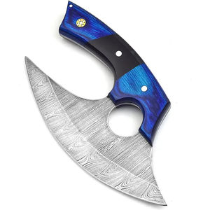 Burraq Custom Handmade Damascus Steel Full Tang Ullu Knife Wood Handle Ambidextrous Dishwasher Safe <b>Pizza</b> <b>Slicer</b> Leather Sheath - Product Image 5