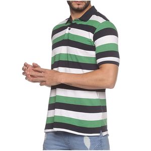Men's <b>Polo</b> Shirt Green <b>White</b> Striped Short Sleeve Collared Casual Golf Tennis Sportswear <b>Top</b> Team Uniform Custom Apparel - Product Image 3