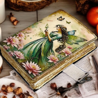 Journal en cuir imprimé fait main avec motifs féériques et animaux, Grimoire avec fermoir antique, Livre de sorts magiques Wiccan, Journal en papier à bords festonnés vintage aux motifs des Ombres