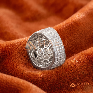 <b>Silver</b> White Gold Finish Big <b>Solitaire</b> <b>Ring</b> | Double Halo Round Cut Center Stone | Iced Out Hip Hop Celebrity Style Band - Product Image 3