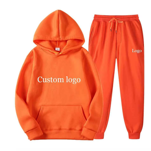 Precio al por mayor: Conjunto de chándal de invierno estilo urbano con chaqueta con capucha y cordón, y pantalón jogger, ropa deportiva atlética para entrenamiento, running y gimnasio, color liso. - Product Image 1