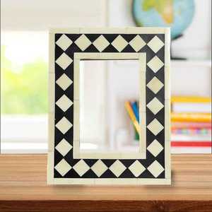 Cadre photo rectangulaire en bois et os à motif chevron, gris et blanc, moderne, décoratif, cadeau, pour exposition de mariage - Product Image 2