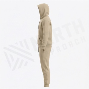 Survêtement à capuche beige pour homme, imprimé géométrique, manches longues, vêtements de sport décontractés, 100% coton respirant, vêtements d'automne - Product Image 3