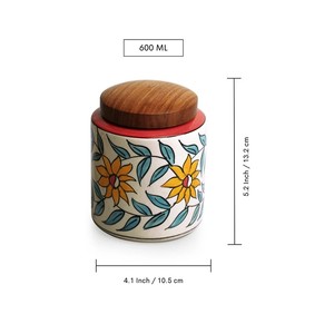 HandPainted Ceramic <b>Storage</b> Jar Set Wooden Lid Airtight <b>Kitchen</b> Organizer Floral Design Durable Food Safe <b>Container</b> - Product Image 6