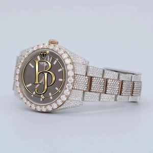 Men Fully Iced Analog Glass Diamond Studded Quartz Watch Stainless Steel Strap Waterproof Calendar Luxury Hip Hop Business <b>Clock</b> - Product Image 4