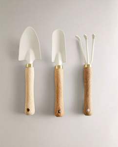 Ensemble d'outils de jardin en métal blanc de qualité supérieure avec manche en bois, mini pelle et râteau pour plantes d'intérieur - Product Image 1