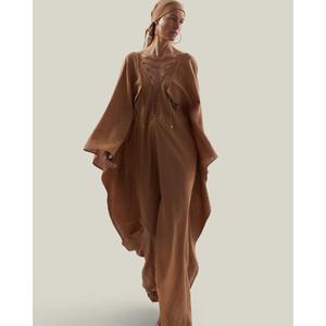 Robe de soirée élégante pour femme, coupe trapèze, col en V, manches classiques, couleur unie, taille basse, longueur cheville, respirante et écologique - Product Image 4
