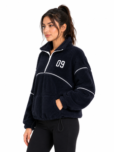 Livster <b>Women's</b> Color Blocking Lined Fleece <b>Quarter</b>-<b>Zip</b> Stand Collar Winter Pullover Soft Plush Casual Long Sleeve - Product Image 2