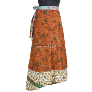 New Indian Silk Sari Magic <b>Wrap</b> <b>Skirts</b> for Girls Women Wear Vintage Silk Sari Long Length <b>Wrap</b> Around <b>Skirt</b> 2 Layer Saree Boho - Product Image 2