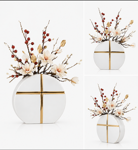 Vase à fleurs moderne en métal, centre de table décoratif géométrique, accent de décoration intérieure pour salon, salle à manger, bureau - Product Image 6
