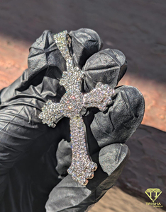 Colgante de cruz helado con diamantes de moissanita VVS, joyería hip hop completamente adornada, plata 925 - Product Image 1