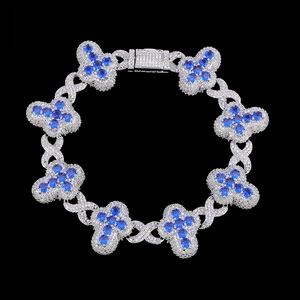 Bracelet Papillon en Moissanite et Argent 925 avec Saphir Bleu pour Femme, Chaîne à Maillons Floraux Sertie de Pierres, Bijou Élégant et Tendance, Idéal pour Cadeau et Occasions Spéciales - Product Image 1