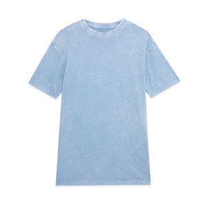 Women's <b>Light</b> Blue Oversized Fit 100% Cotton O-<b>Neck</b> Short Sleeve Acid Wash Streetwear Solid Jersey Knit Breathable T-Shirt - Product Image 1