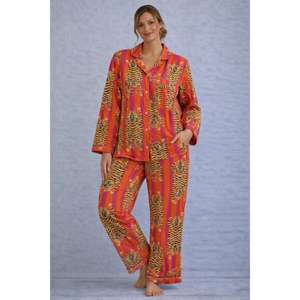 Ensemble de pyjama en coton imprimé à la main avec motifs floraux pour femmes, respirant, pour la détente et la nuit - Product Image 1