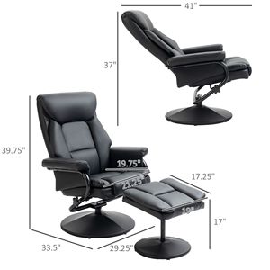 Poltrona Reclinabile Elettrica e Manuale con Poggiapiedi, Girevole a 360°, Schienale Regolabile, in Ecopelle Nera per Arredamento Soggiorno - Product Image 3