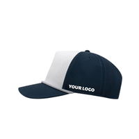 Casquette de golf perforée à 5 panneaux avec logo personnalisé, porte-tee, bicolore, fermeture à cordon en plastique - Injae Vina Golf Vietnam