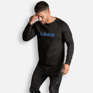 Men's <b>Black</b> Long Sleeve Pullover <b>Sweatshirt</b> O-<b>Neck</b> Raglan Sleeve Slim Fit Knitted Cotton Casual Autumn Wear Logo Front Printed - Product Image 4